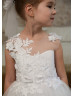 Ivory Lace Tulle Floral Flower Girl Dress With Detachable Train
